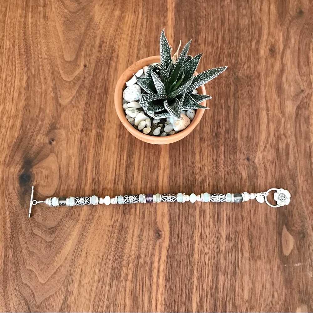 Sterling silver and stone bracelet with toggle